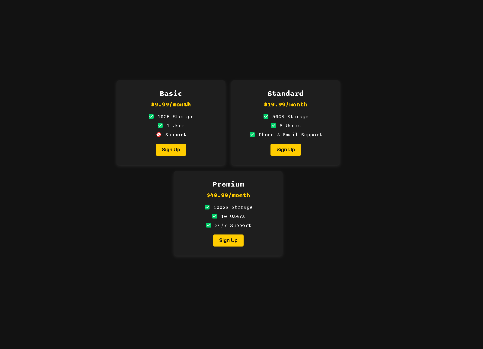 Captura del proyecto Flexspot Pricing Table